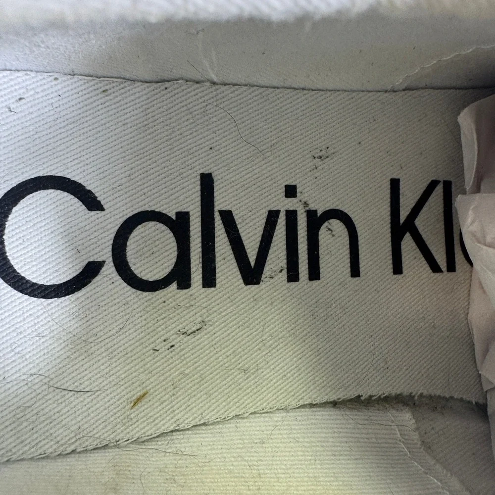 Calvin Klein Womens White CK Logo Low Top Lace Up Sneakers Ribbed Toe Cap 7.5